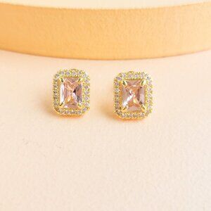 Alicia Bonnie - Aurora Pink Crystal Gold Stud Earrings - NEW